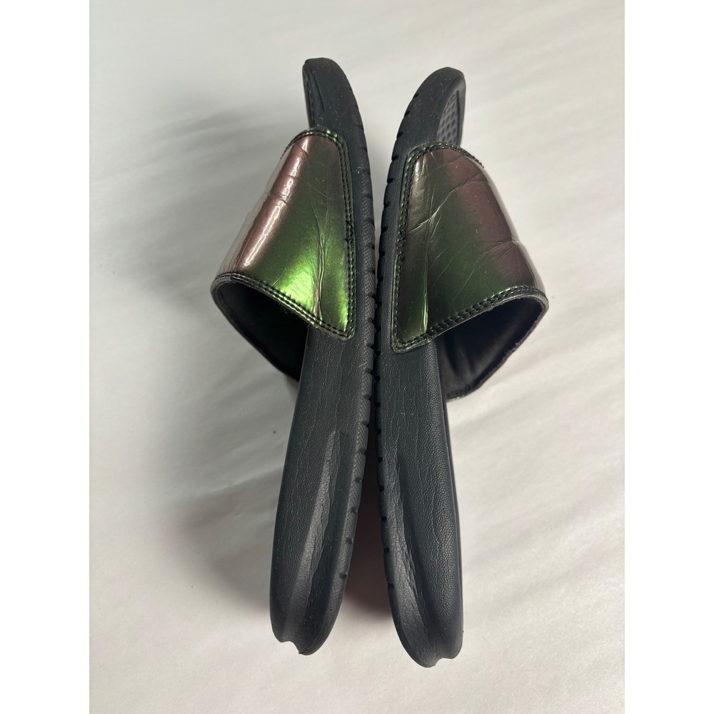 Nike Womens Benassi JDI Slides 6 Iridescent Green Black Logo Slip On Sandals - Picture 6 of 8